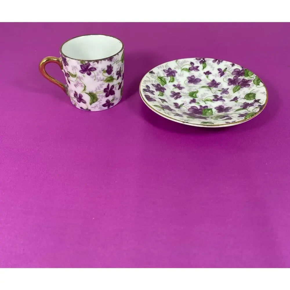 Vintage Sweet Violets Japan China Demitasse Cup & Saucer, No. 10027